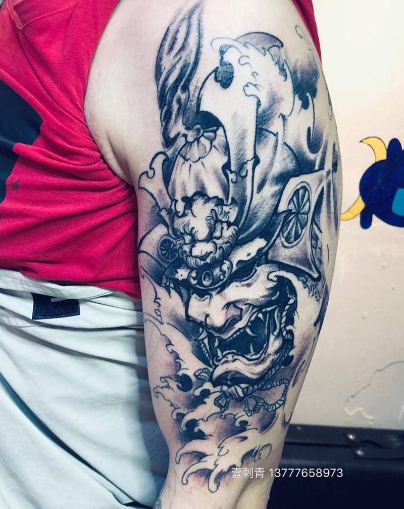 鬼武士纹身图片_手臂纹身图案