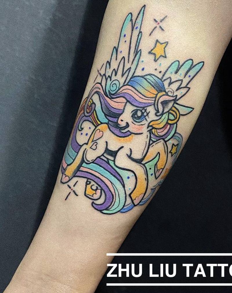 马卡龙色马儿纹身图片_手臂New School纹身图案