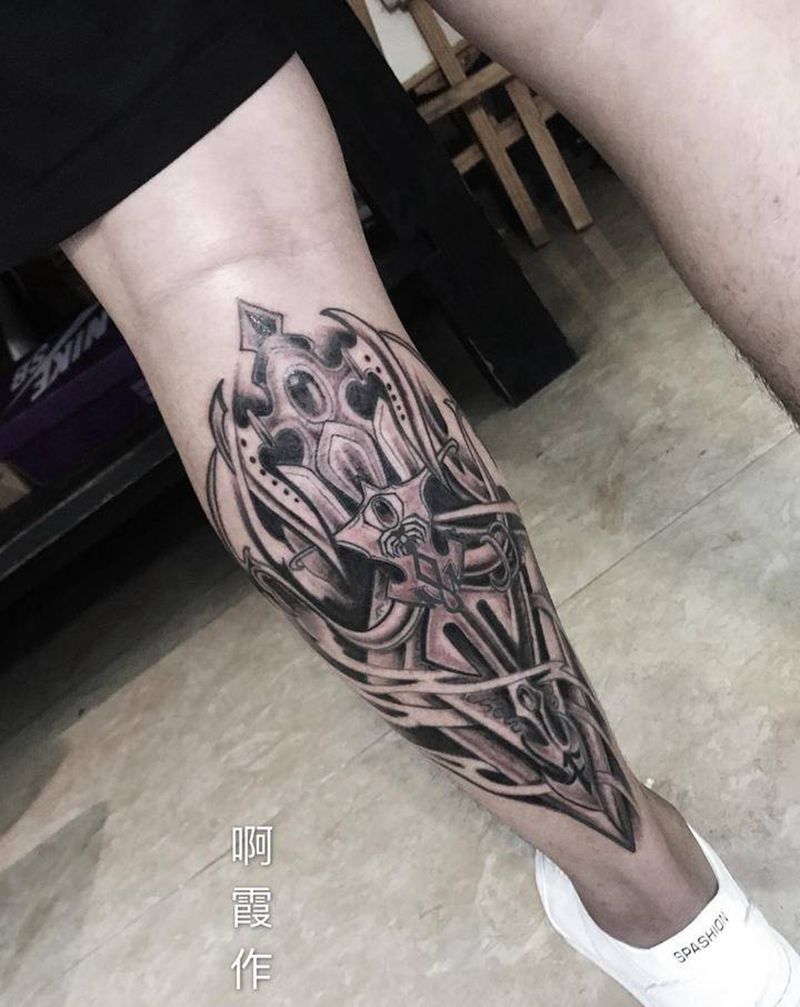降魔杵纹身图片_腿部纹身图案