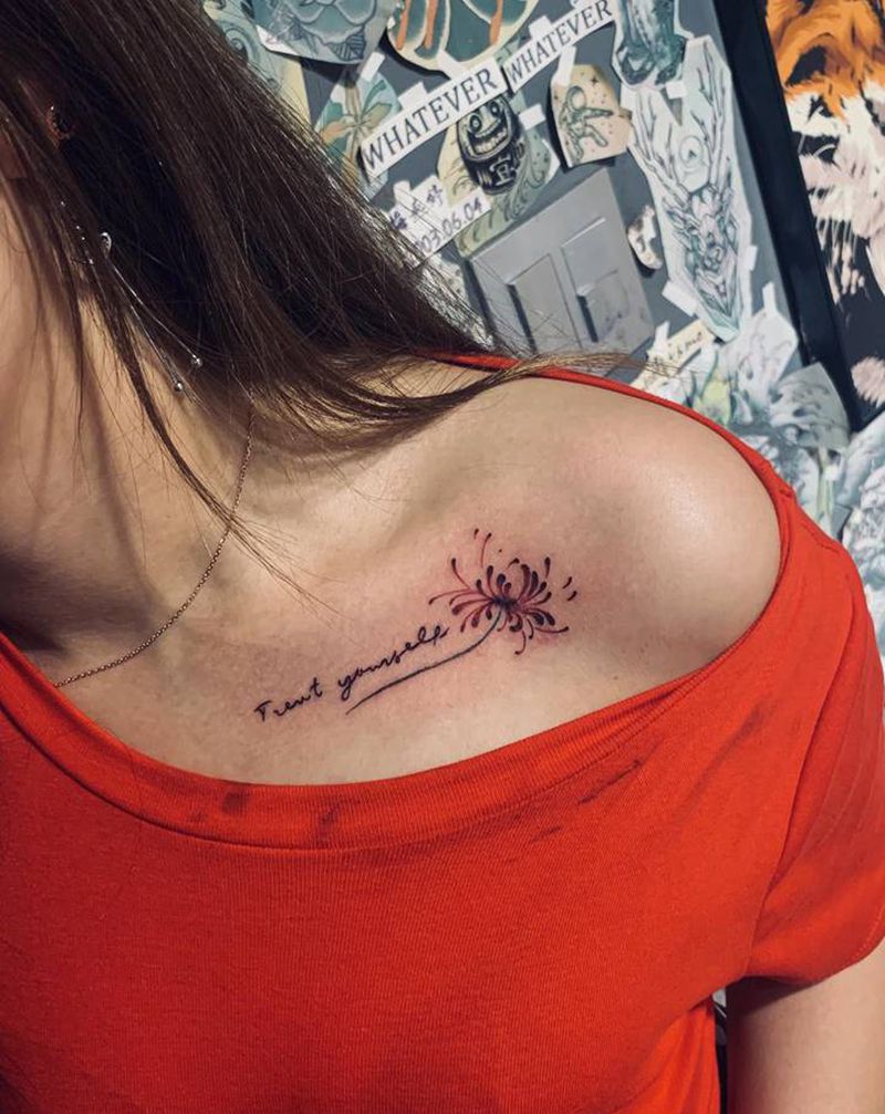 彼岸花纹身图片_颈部纹身图案