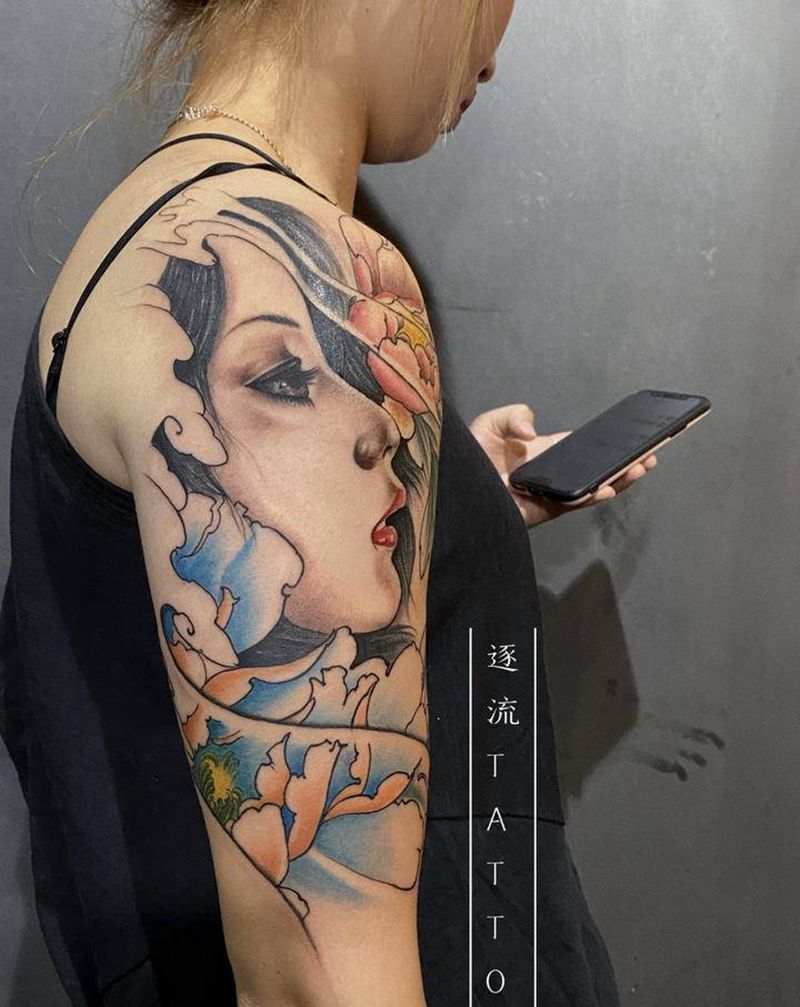艺伎纹身图片_手臂新传统纹身图案