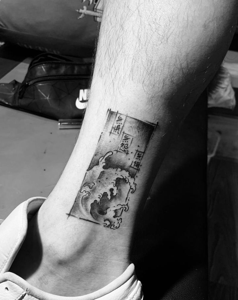 浮世绘纹身图片_腿部纹身图案