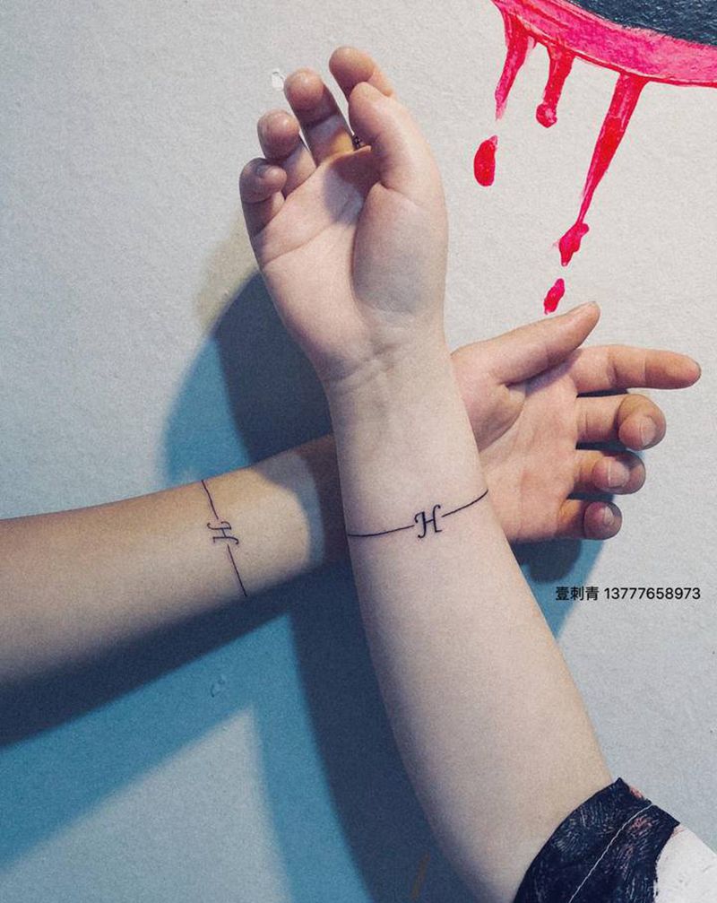 情侣链纹身图片_手臂纹身图案