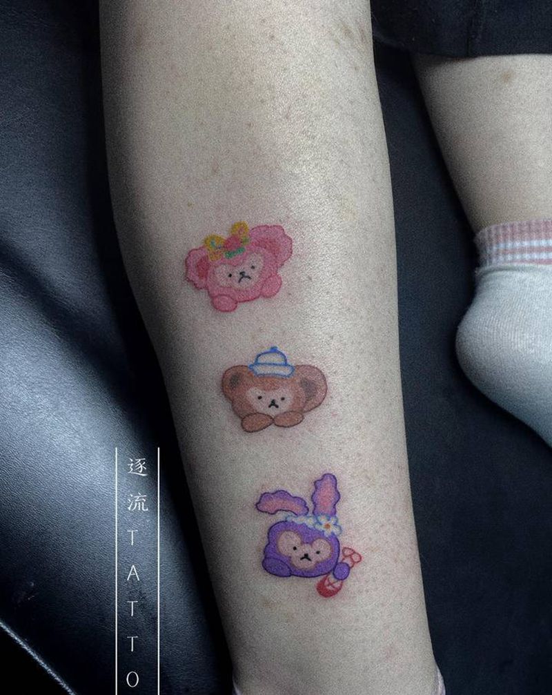 三只小可爱纹身图片_腿部New School纹身图案