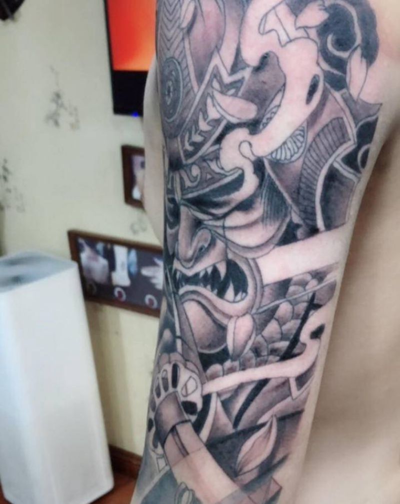鬼武士纹身图片_手臂纹身图案