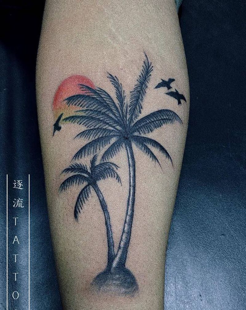 椰子树纹身图片_手臂Old School纹身图案