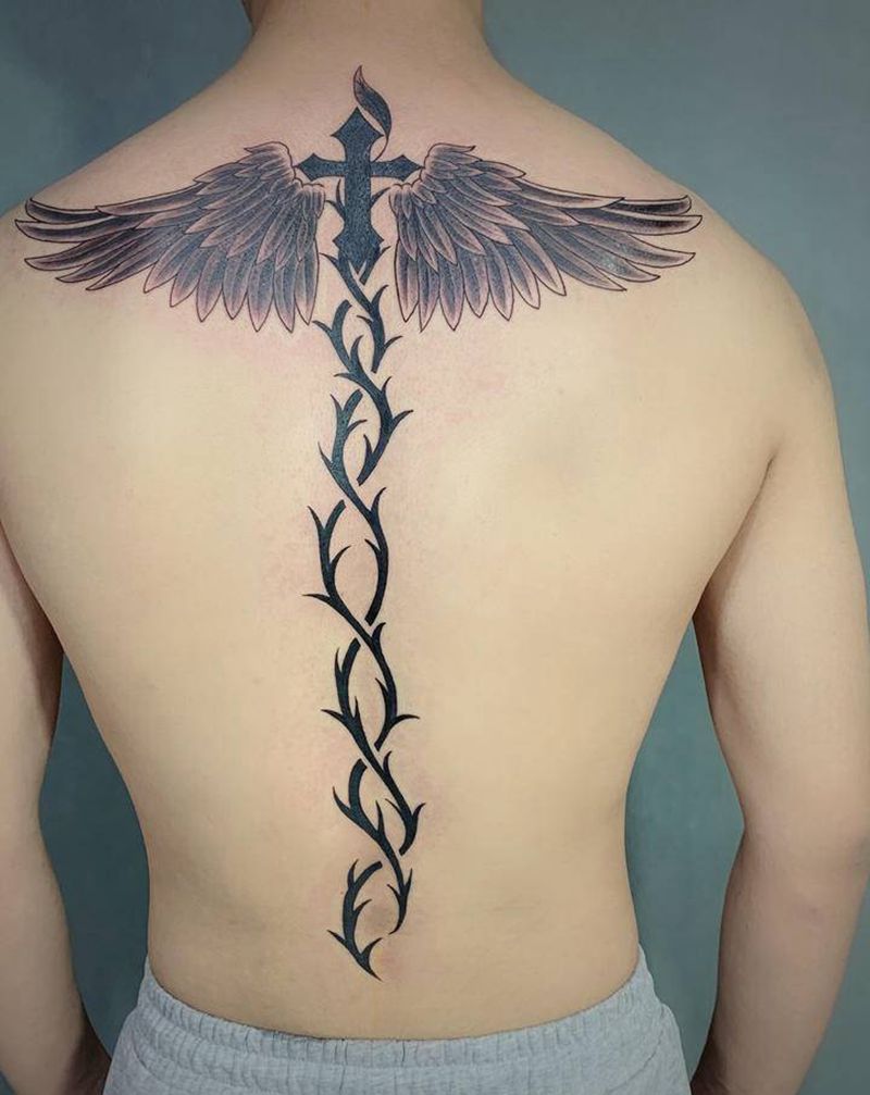 祈祷纹身图片_背部新传统纹身图案