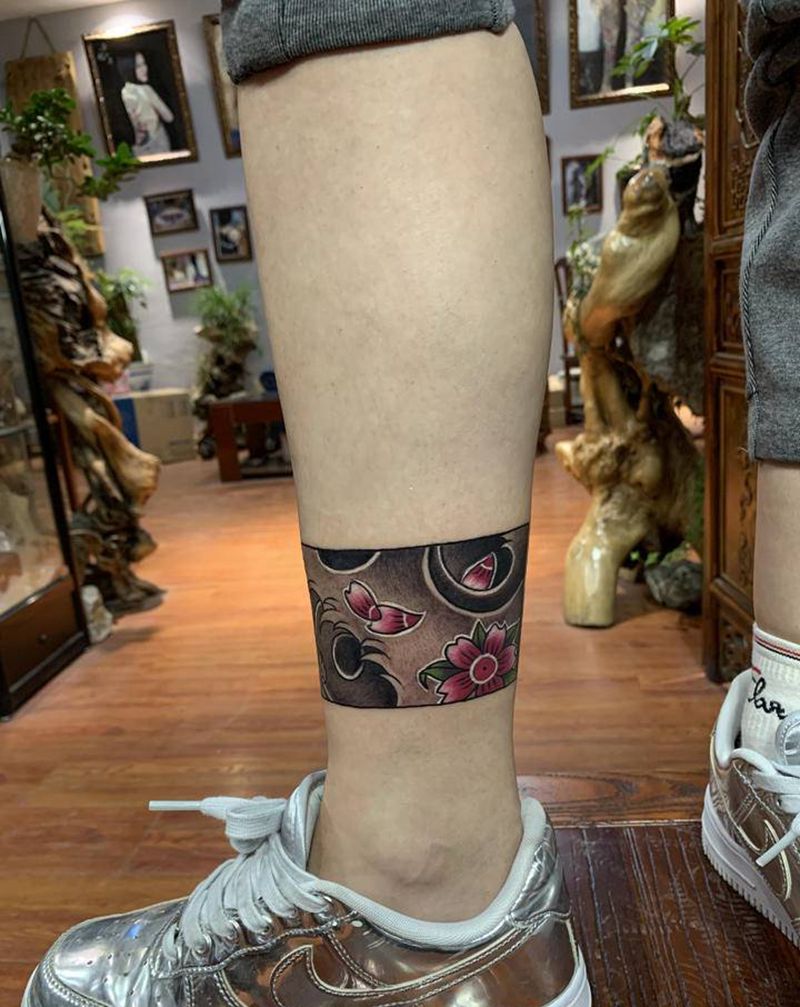 浪花腿环纹身纹身图片_腿部纹身图案