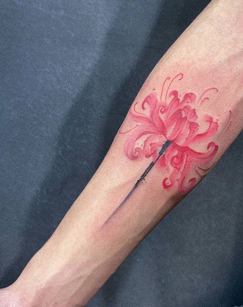 彼岸花纹身图片_手臂水墨水彩纹身图案