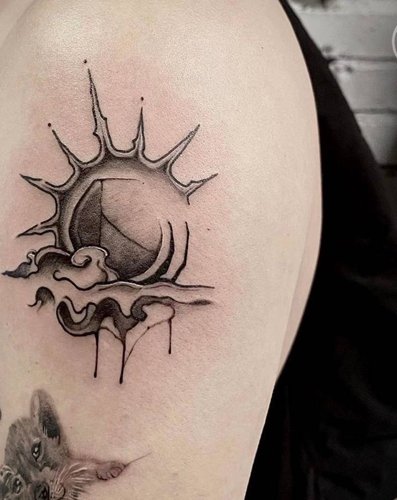 星辰大海纹身图片_手臂几何太阳月亮星星纹身图案