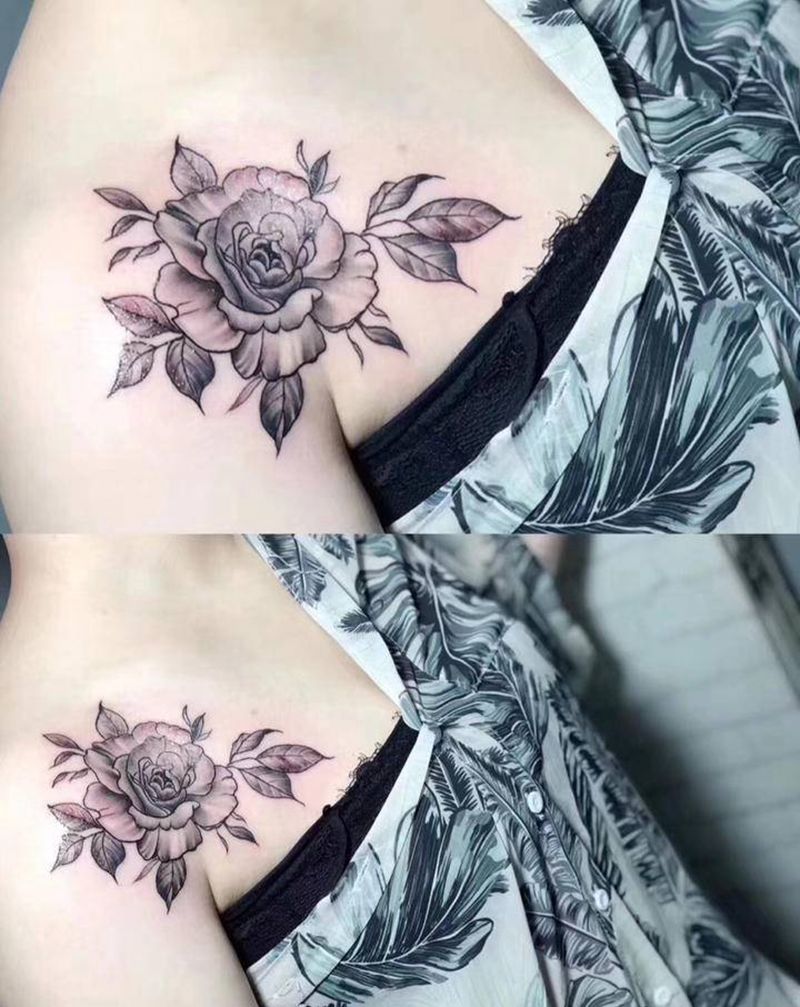 素花纹身图片_胸部纹身图案