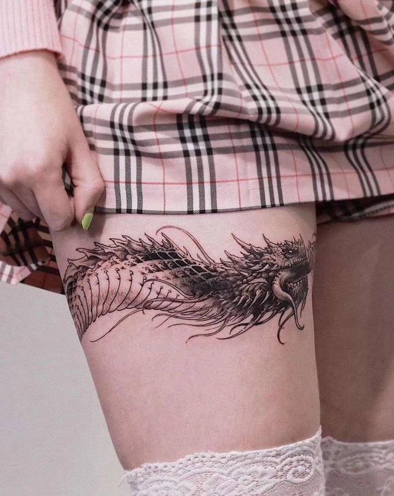 龙纹身图片_腿部纹身图案