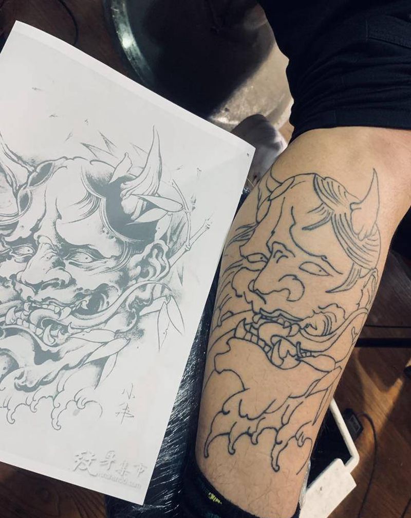 线条非本店作品，老图修改纹身图片_腿部纹身图案