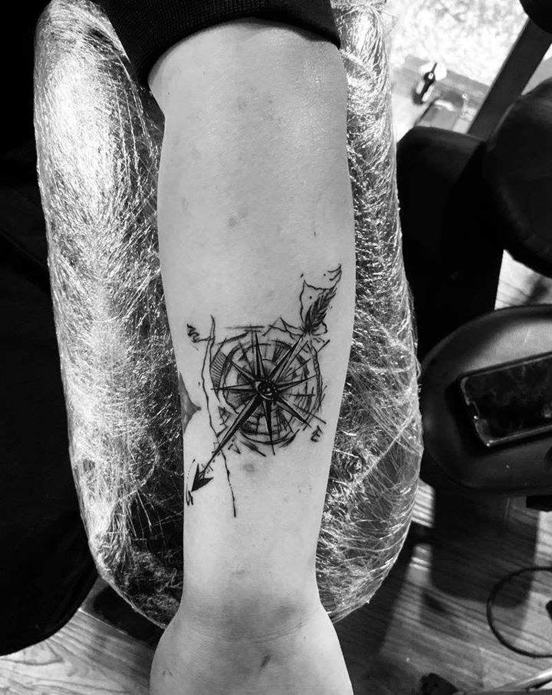 指南针纹身图片_手臂纹身图案
