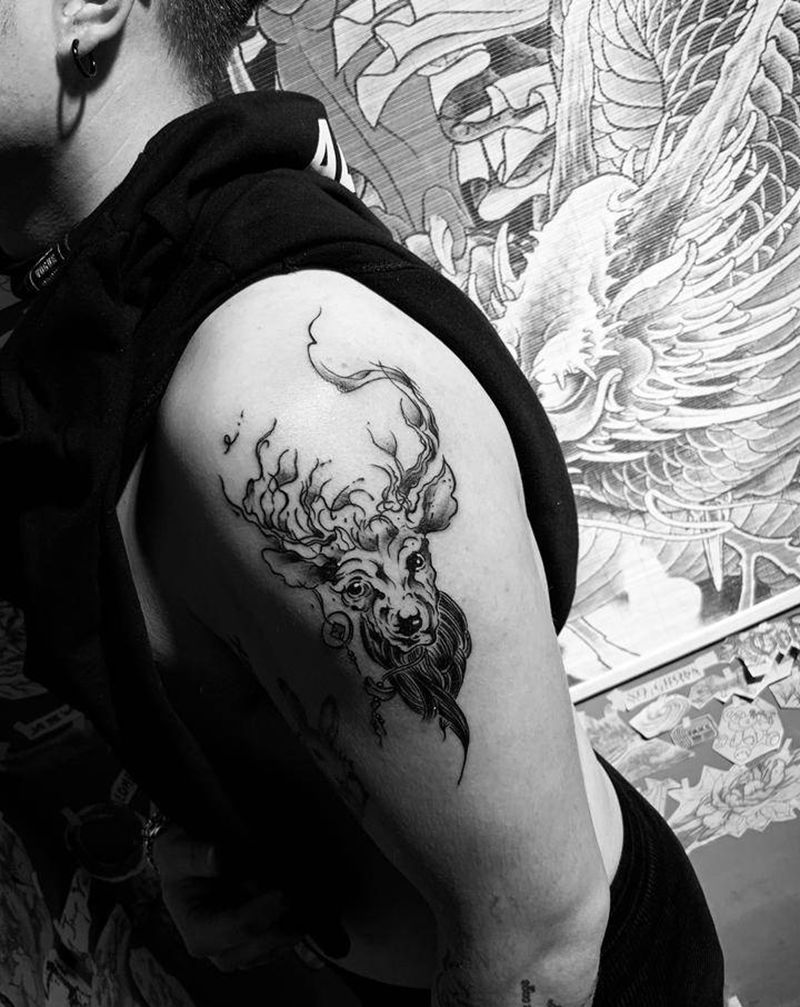 生财有鹿纹身图片_手臂纹身图案