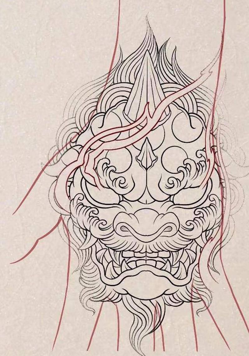 手面唐狮纹身图片_手部新传统老传统纹身图案