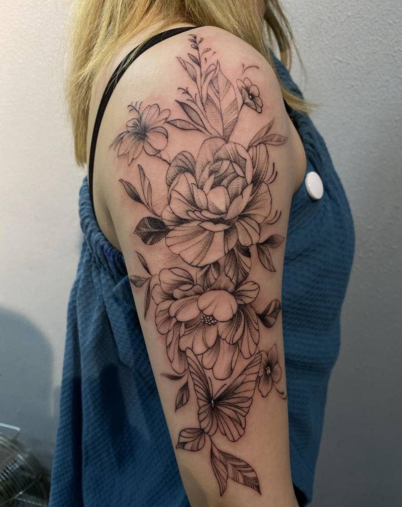 素花纹身图片_手臂纹身图案