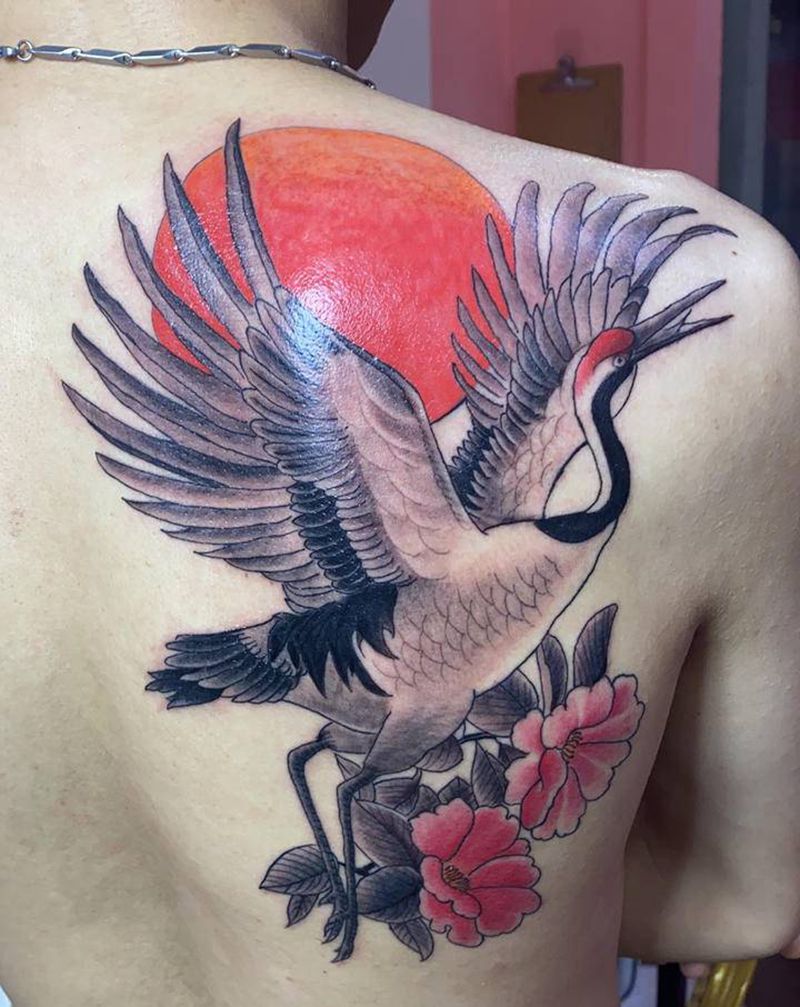 仙鹤纹身图片_背部纹身图案