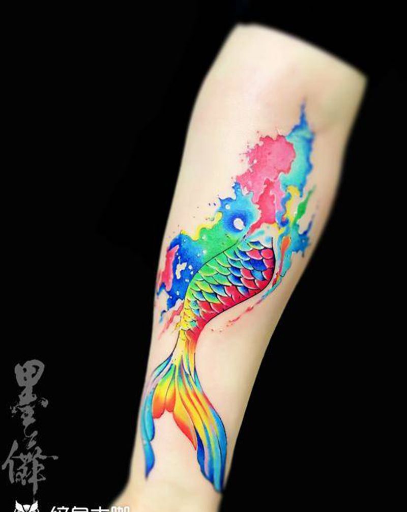 水彩鱼tattoo纹身图片_手臂纹身图案