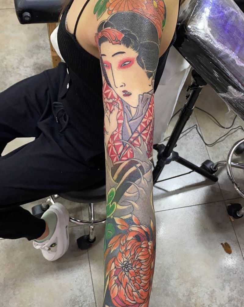 日式7分臂纹身图片_手臂纹身图案