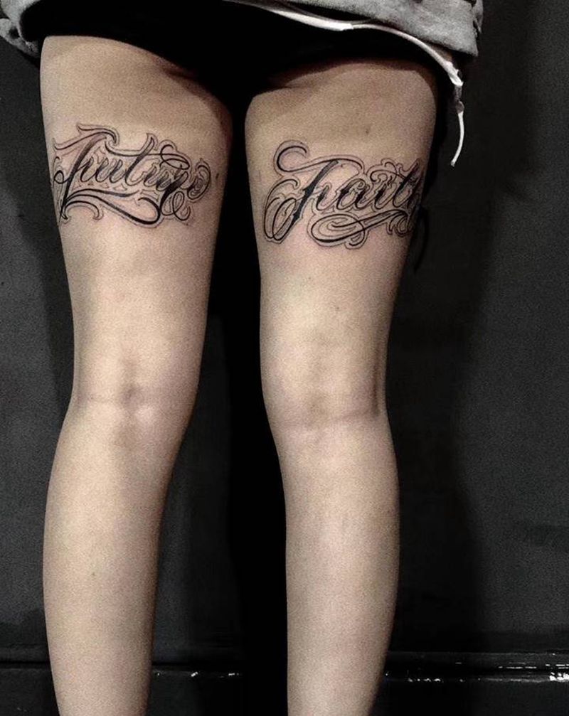 花体字纹身图片_腿部花体字纹身图案