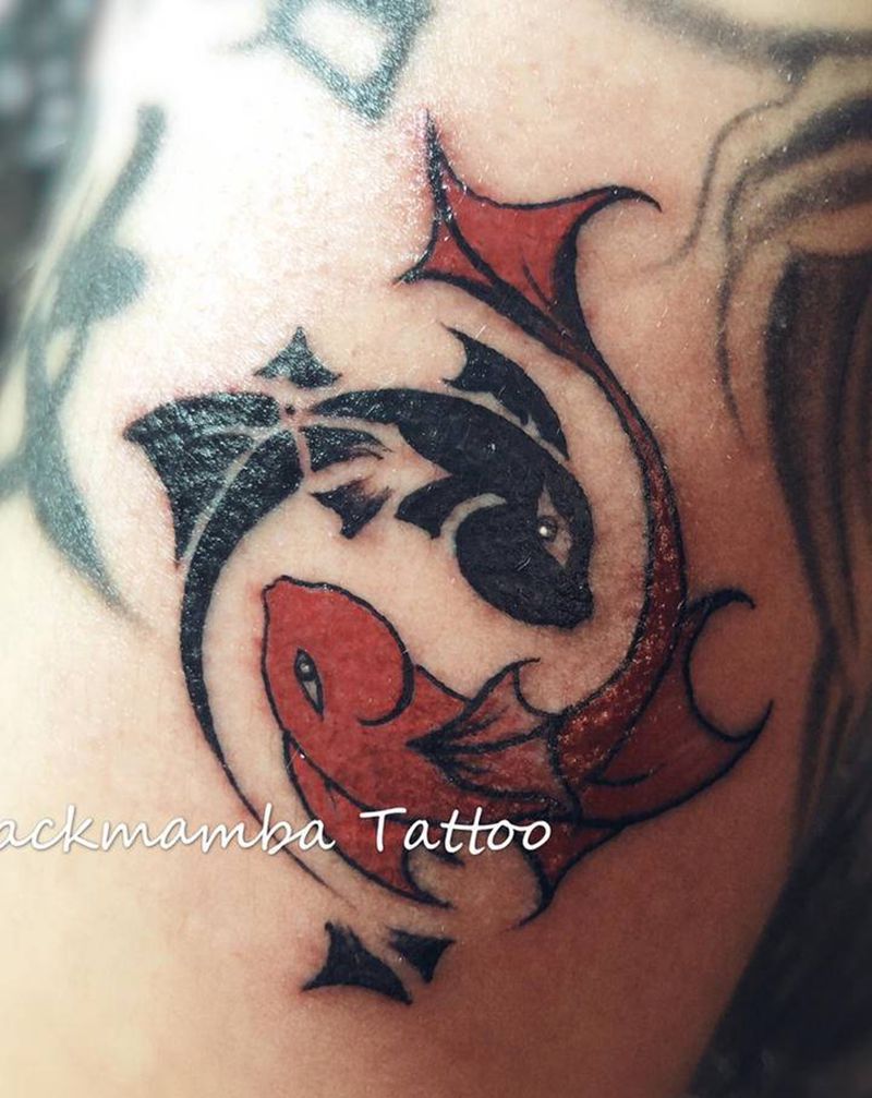 鲲纹身图片_手臂鱼太极小清新纹身图案