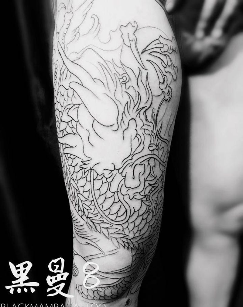 恶龙再现纹身图片_腿部臀部新传统龙纹身图案