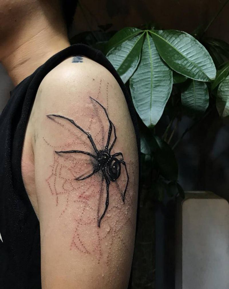 黑蜘蛛纹身图片_手臂欧美写实纹身图案