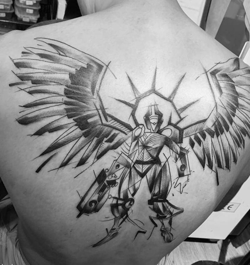 变形金刚！纹身图片_肩部背部几何水墨纹身图案