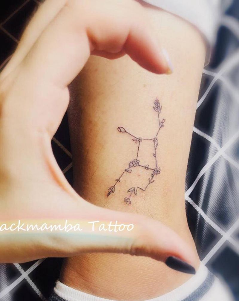 小清新处女座纹身图片_腿部几何小清新星座处女座纹身图案