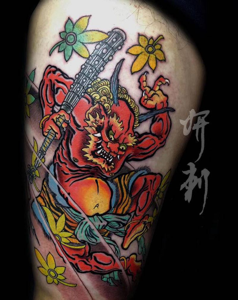 小鬼纹身图片_腿部新传统老传统纹身图案