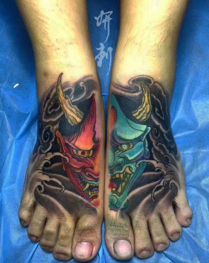 脚背 般若纹身图片_脚部老传统新传统般若纹身图案