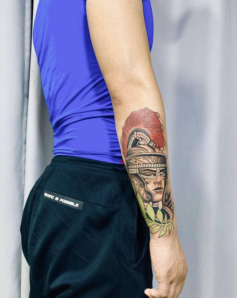 斯巴达战士纹身图片_手臂New School小手臂斯巴达勇士人物纹身图案