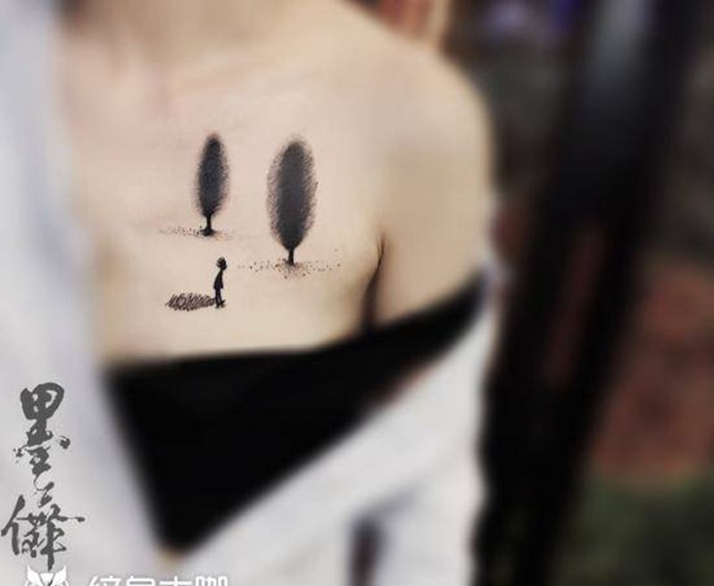 锁骨Tattoo纹身图片_胸部锁骨纹身图案