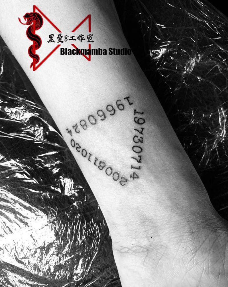 纪念纹身图片_手臂几何数字三角小清新纹身图案