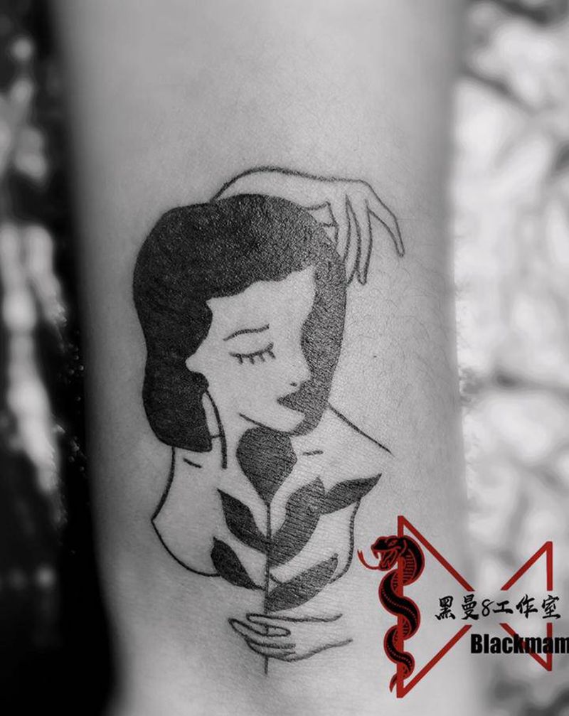温柔的你纹身图片_手臂小清新插画女人纹身图案