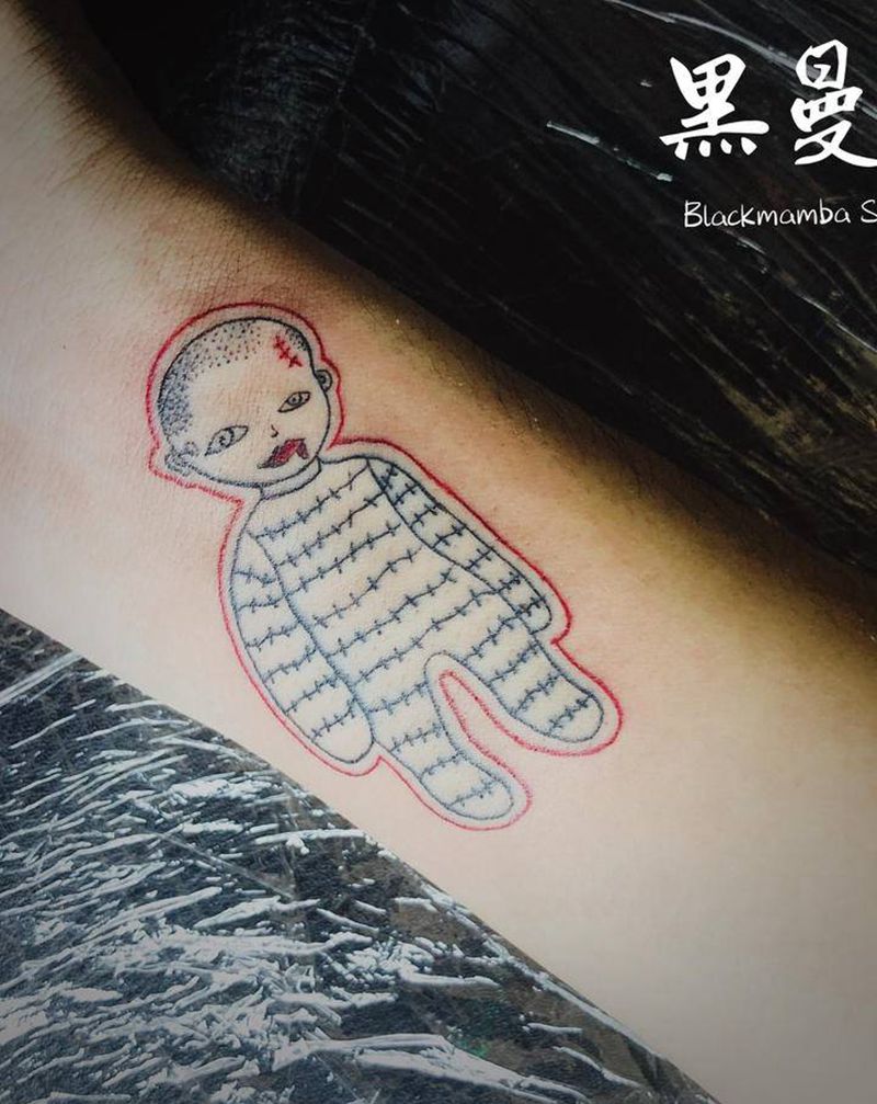 暗黑系傀儡纹身图片_手臂点刺暗黑卡通电线Boy纹身图案