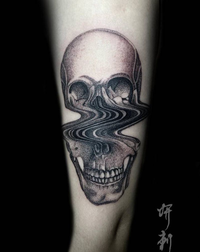 点刺 骷髅纹身图片_手臂点刺骷髅纹身图案
