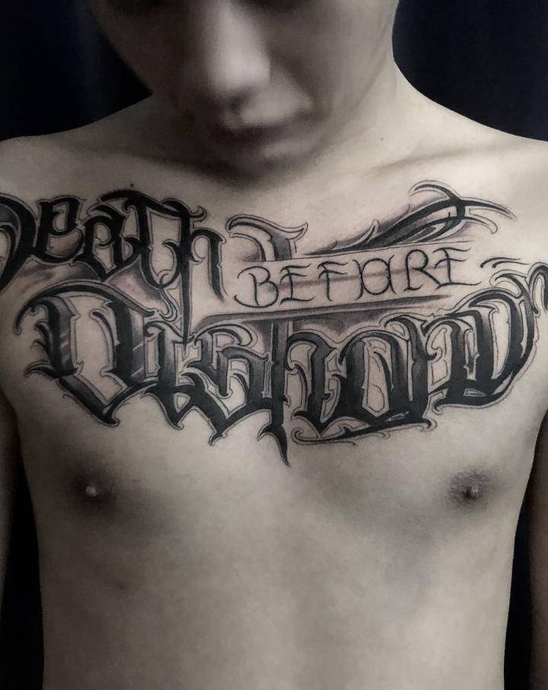 奇卡诺花体纹身图片_胸部花体字纹身图案