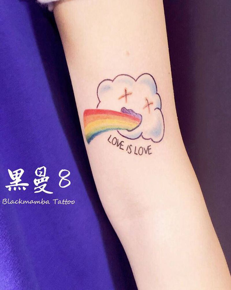 彩虹云朵纹身图片_手臂小清新彩虹卡通纹身图案