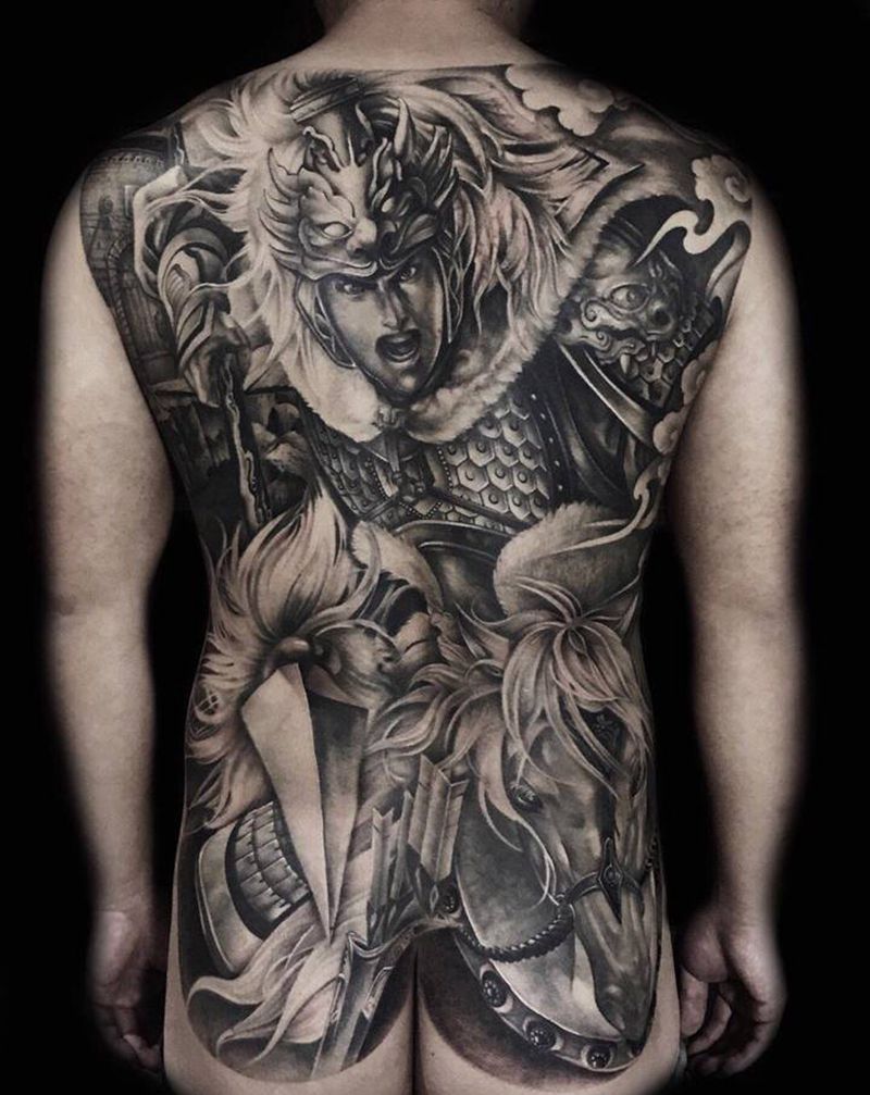 满背赵子龙纹身图片_背部纹身图案