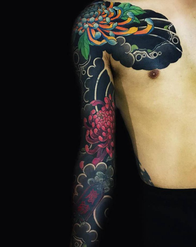 老传统花臂纹身图片_手臂老传统纹身图案