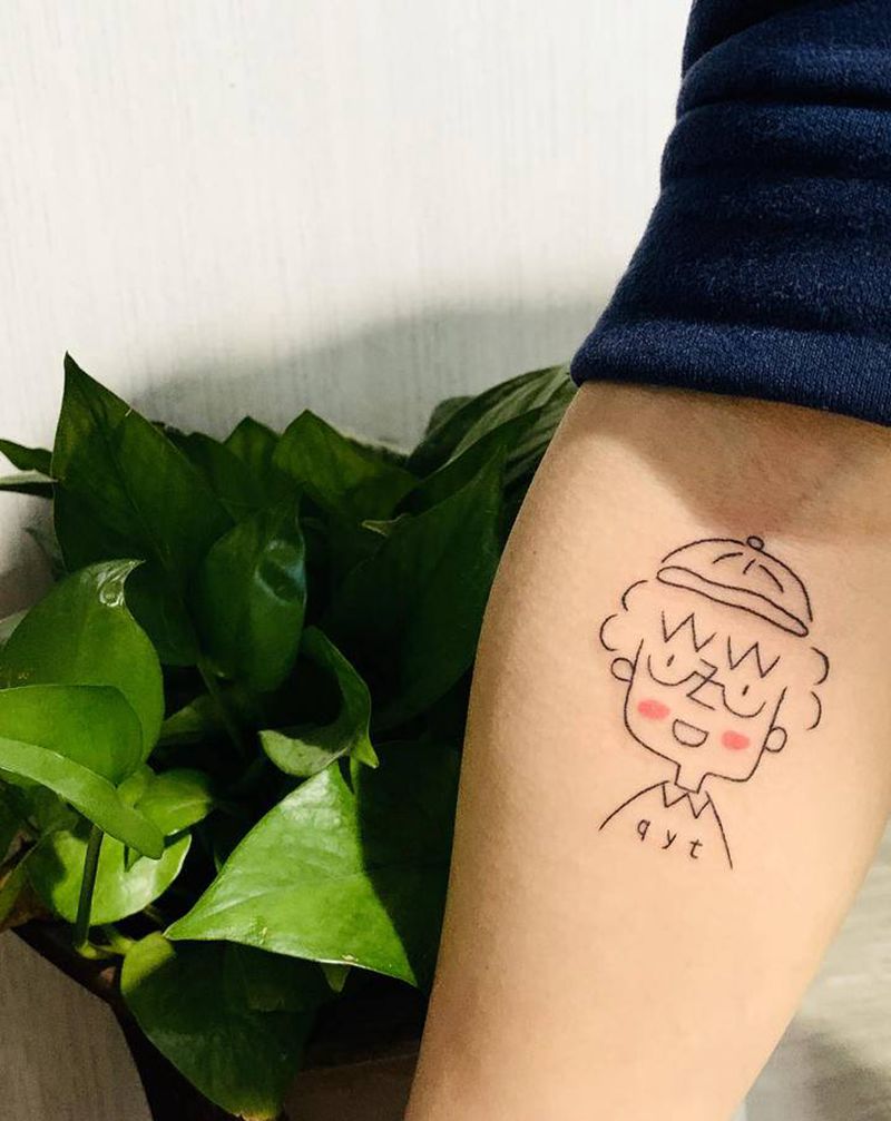 简笔画肖像纹身图片_手臂小清新纹身图案