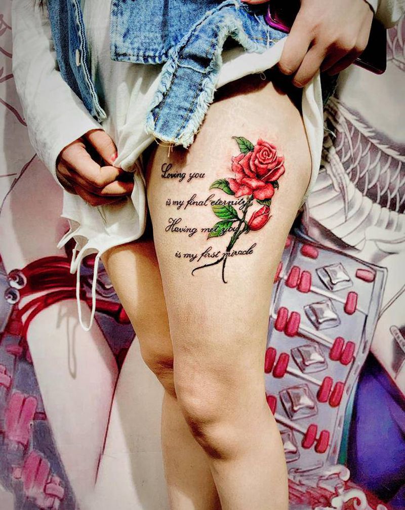 美女大腿纹身图片_腿部水彩纹身图案