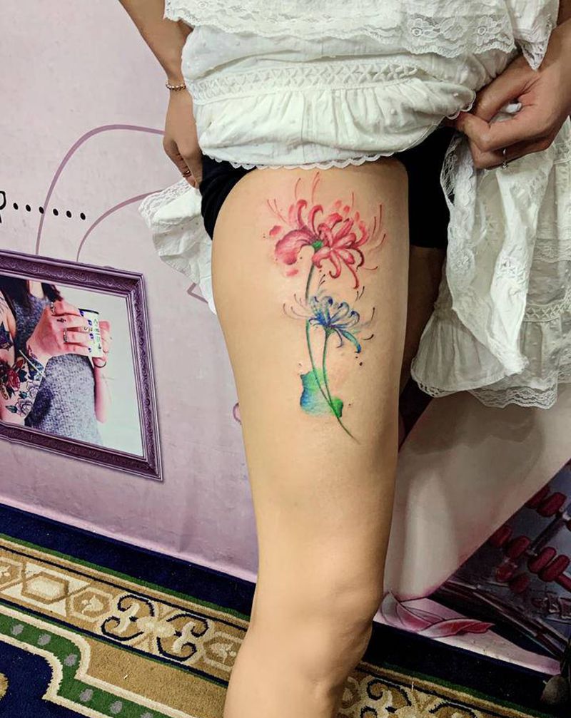 彼岸花纹身图片_腿部纹身图案
