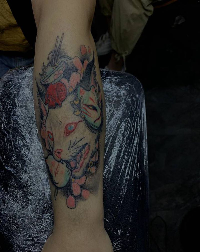 猫纹身图片_手臂New School纹身图案