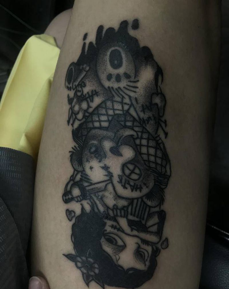 小熊纹身图片_腿部New School点刺纹身图案