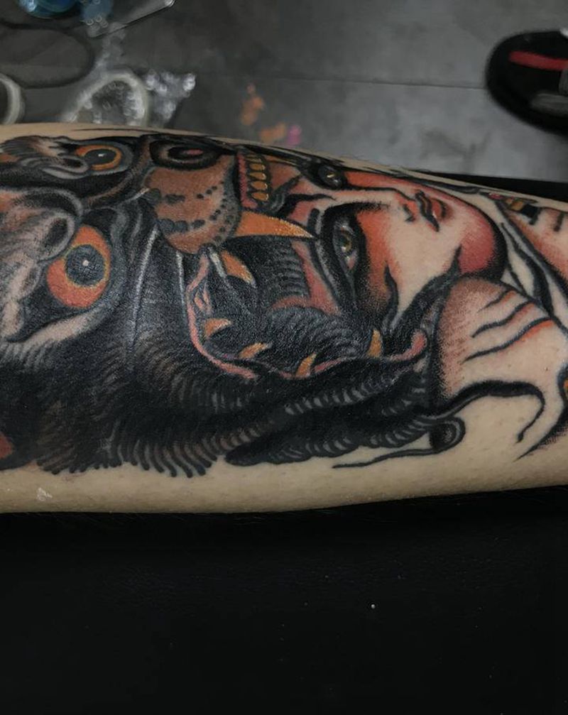 亘刺青纹身图片_腿部New School纹身图案