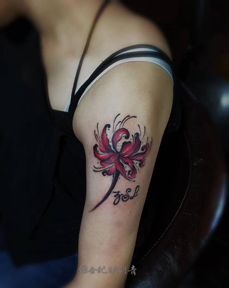 彼岸花小清新纹身图片_手臂水彩纹身图案