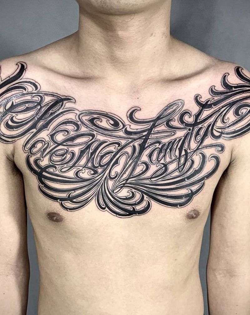 花胸 英文修改纹身图片_胸部花体字花胸英文花体花胸英文纹身图案